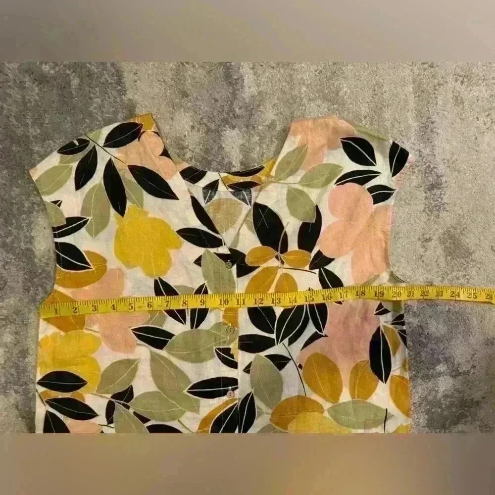 Floral Print Sleeveless Cotton Top - Pink/Green/Black - Picture 4 of 5